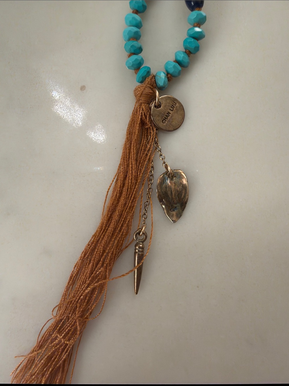Chan Luu Turquoise and Navy Beaded Tassel Necklace - Picture 2 of 7